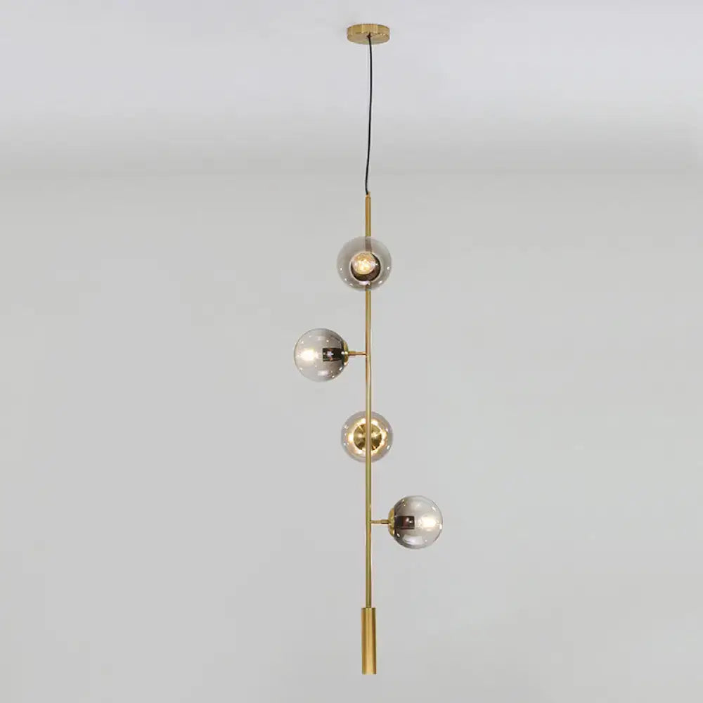 DecorBites™ Modern Gold Linear Chandelier with Smoke Gray Glass Shades - 4-Light Metal Hanging Fixture