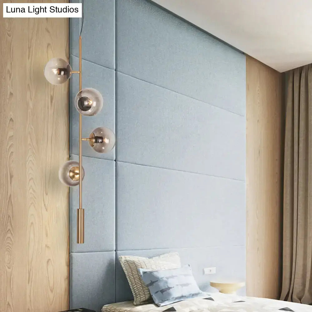 DecorBites™ Modern Gold Linear Chandelier with Smoke Gray Glass Shades - 4-Light Metal Hanging Fixture