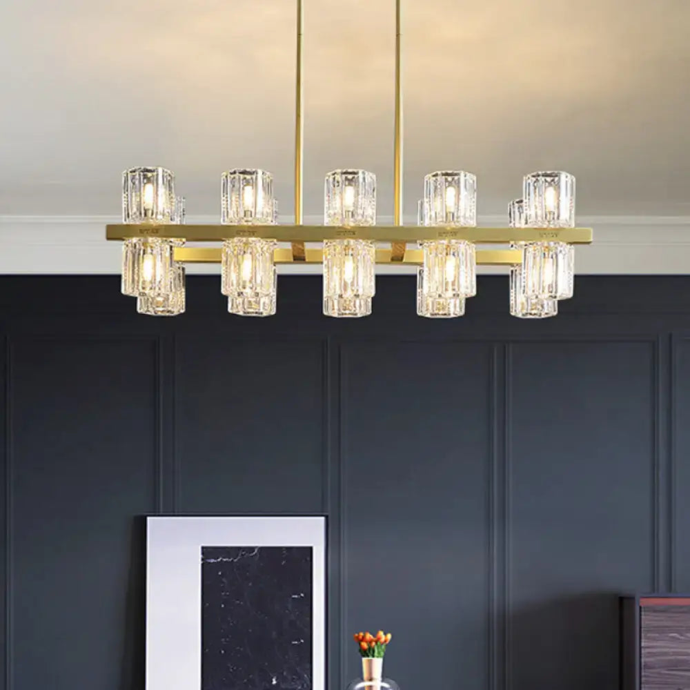 Plafonnier suspendu cylindrique moderne en cristal DecorBites™ avec 10/20 lumières pour tables de salle à manger