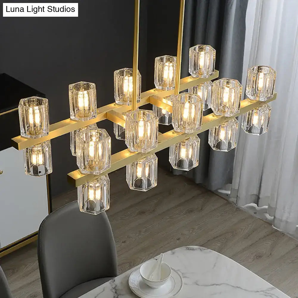 Plafonnier suspendu cylindrique moderne en cristal DecorBites™ avec 10/20 lumières pour tables de salle à manger