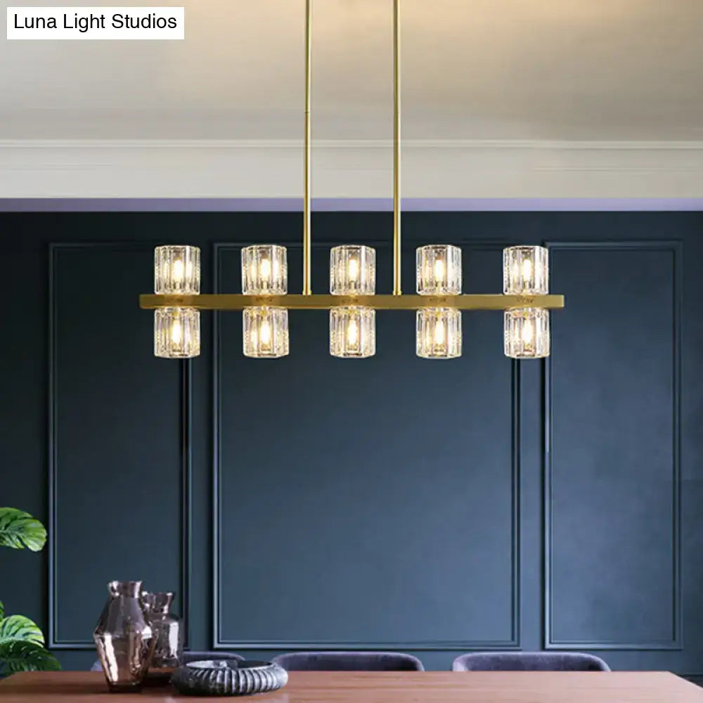Plafonnier suspendu cylindrique moderne en cristal DecorBites™ avec 10/20 lumières pour tables de salle à manger