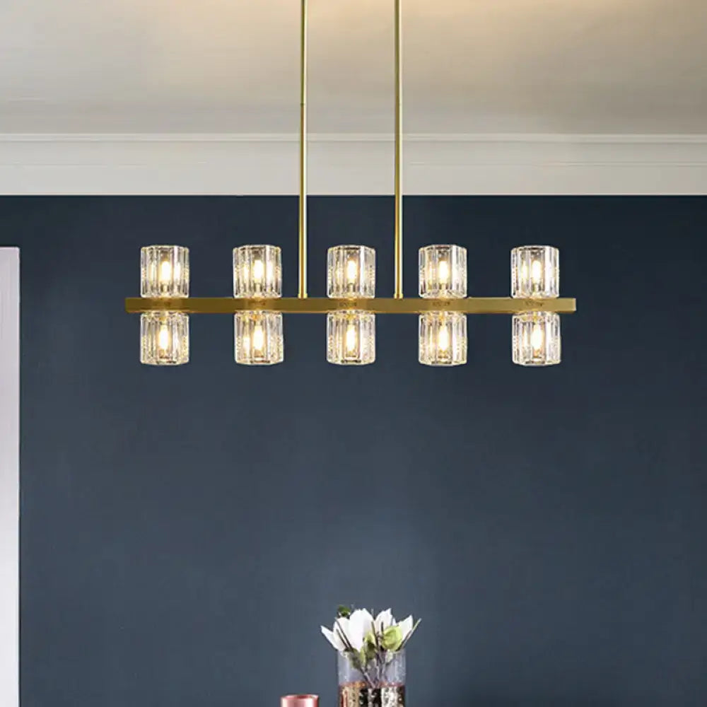 Plafonnier suspendu cylindrique moderne en cristal DecorBites™ avec 10/20 lumières pour tables de salle à manger