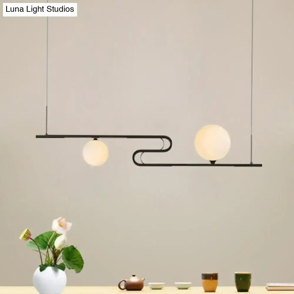 DecorBites™ Modern Hanging Chandelier with Milky Glass and Folding Line Design in Black for Dining Hall Island - Simplicity Modo