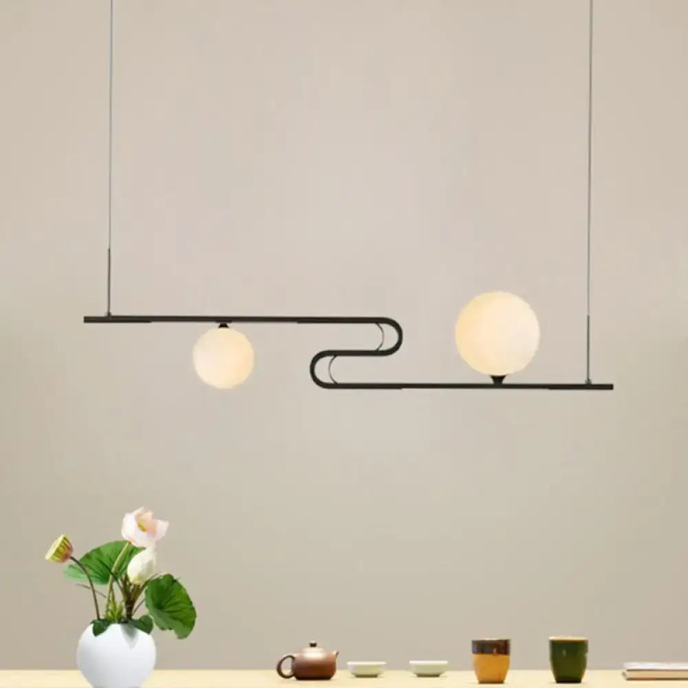 DecorBites™ Modern Hanging Chandelier with Milky Glass and Folding Line Design in Black for Dining Hall Island - Simplicity Modo