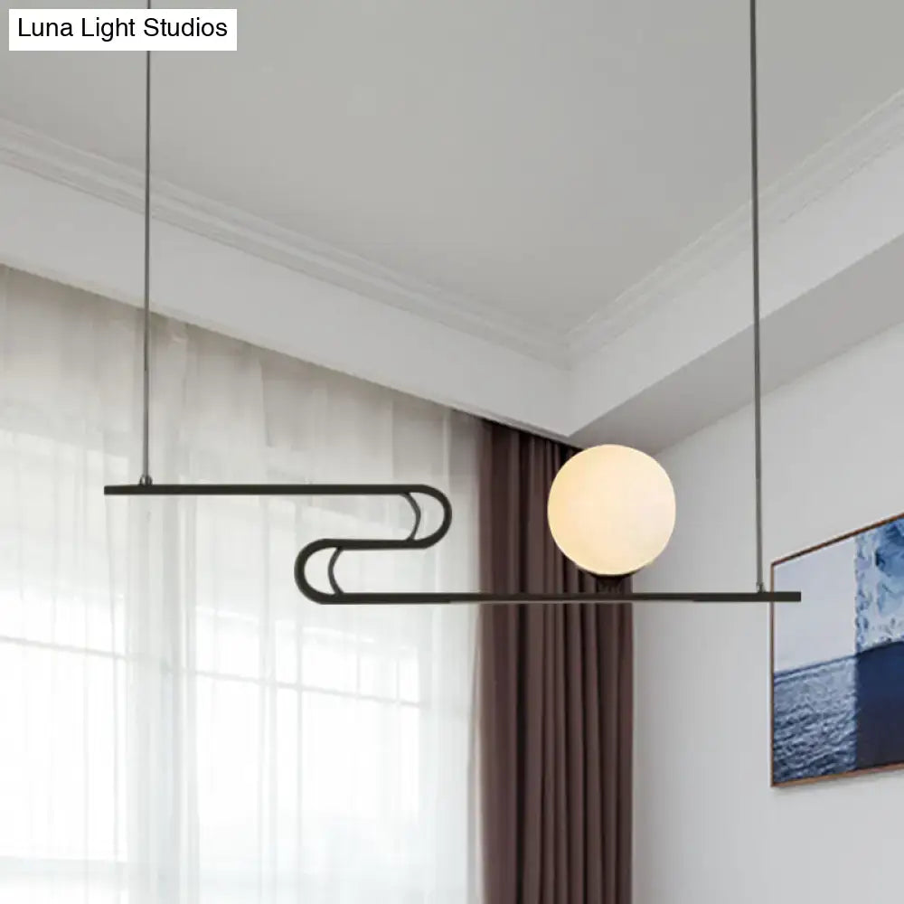 DecorBites™ Modern Hanging Chandelier with Milky Glass and Folding Line Design in Black for Dining Hall Island - Simplicity Modo