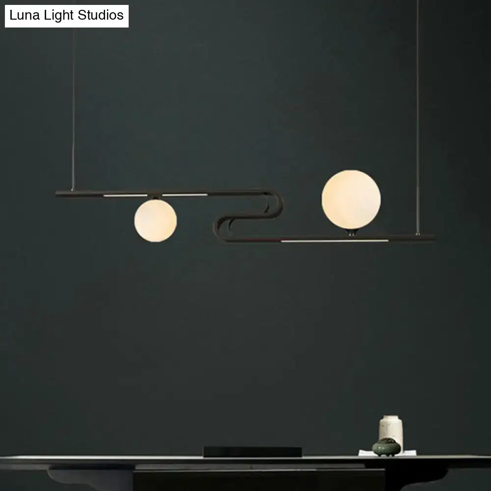 DecorBites™ Modern Hanging Chandelier with Milky Glass and Folding Line Design in Black for Dining Hall Island - Simplicity Modo