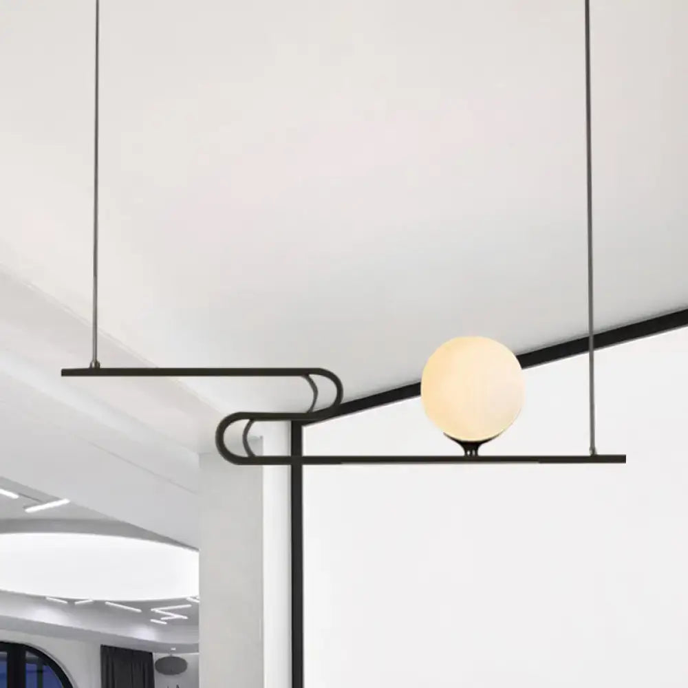 DecorBites™ Modern Hanging Chandelier with Milky Glass and Folding Line Design in Black for Dining Hall Island - Simplicity Modo
