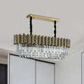 Decorbites modern hanging crystal pendant light with gold-toned rectangular frame and clear prisms for 110v-120v use