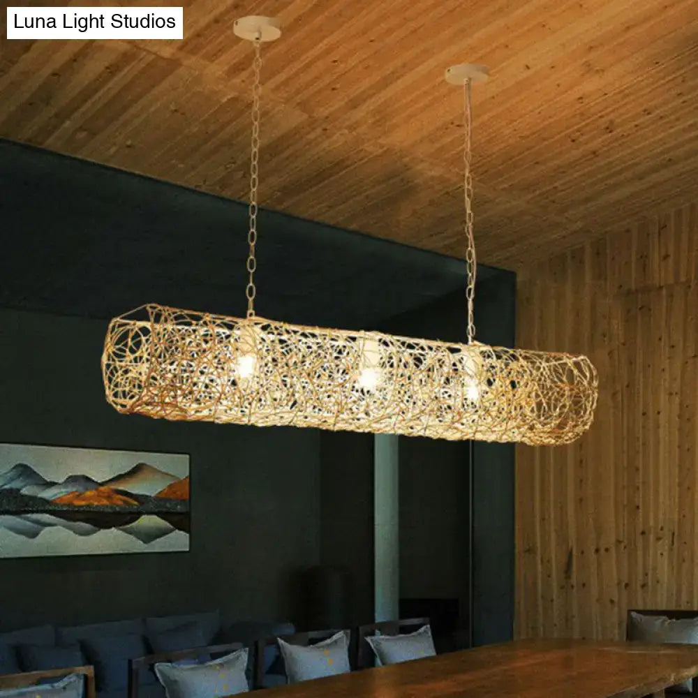 DecorBites™ Modern Hanging Rattan Ceiling Light with 3 Bulbs for Tea Room Island
