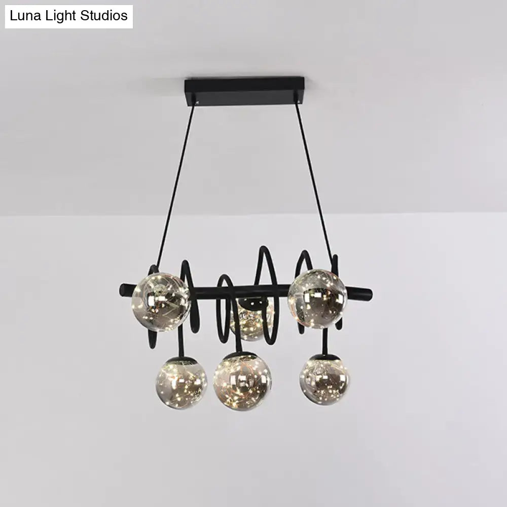DecorBites™ Modern Island Pendant Light with Smoke Gray Orb Glass Shade - Black Metal, LED Bulbs - Ideal for Dining Room