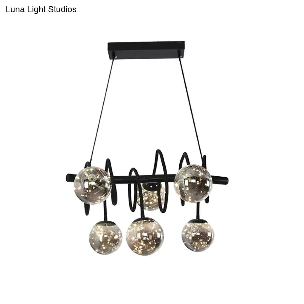 DecorBites™ Modern Island Pendant Light with Smoke Gray Orb Glass Shade - Black Metal, LED Bulbs - Ideal for Dining Room