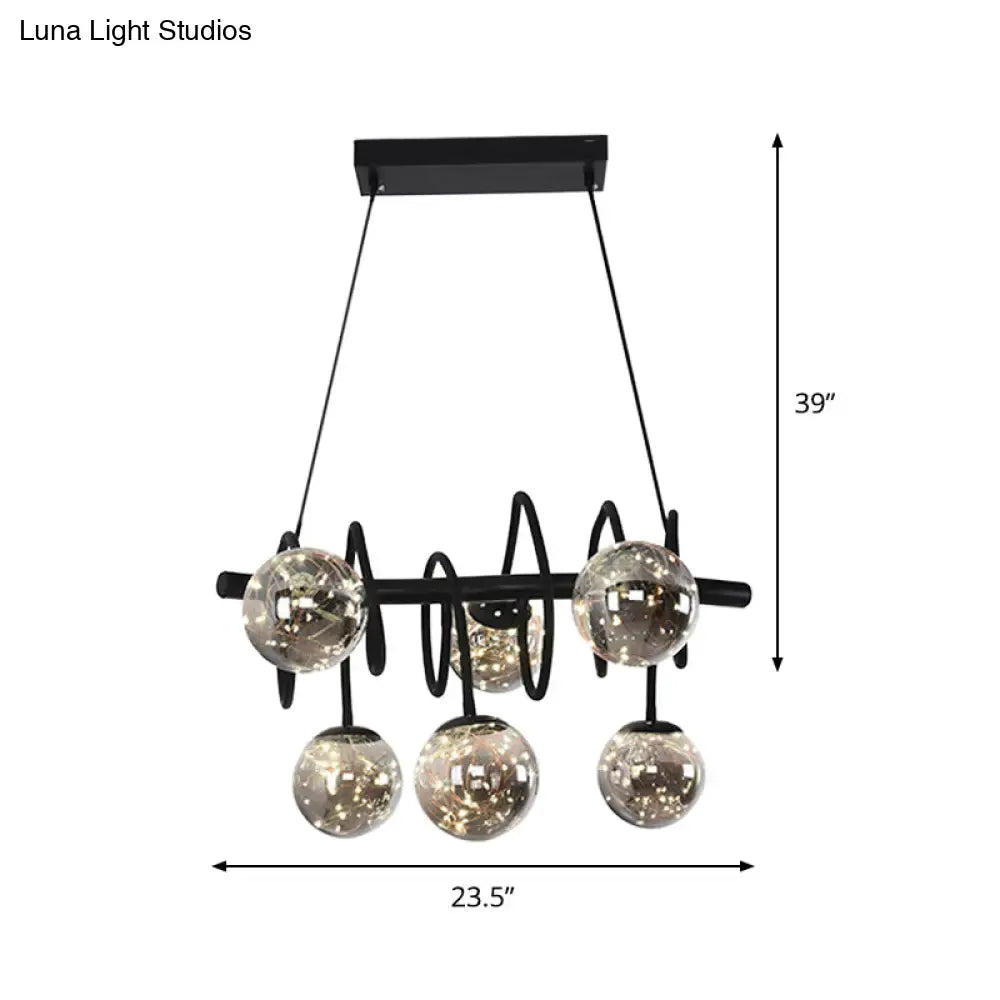 DecorBites™ Modern Island Pendant Light with Smoke Gray Orb Glass Shade - Black Metal, LED Bulbs - Ideal for Dining Room