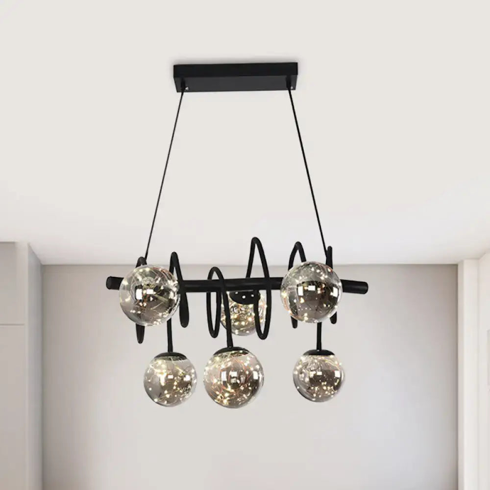 DecorBites™ Modern Island Pendant Light with Smoke Gray Orb Glass Shade - Black Metal, LED Bulbs - Ideal for Dining Room