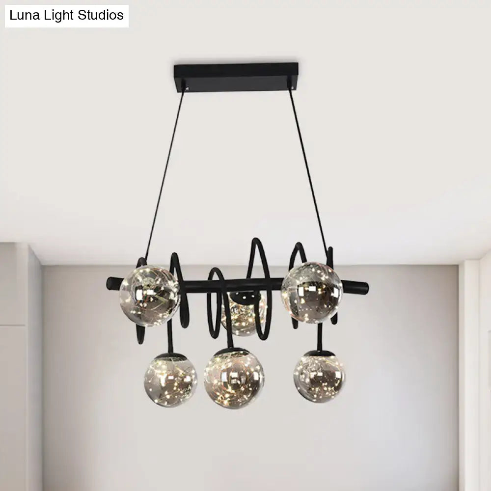 DecorBites™ Modern Island Pendant Light with Smoke Gray Orb Glass Shade - Black Metal, LED Bulbs - Ideal for Dining Room