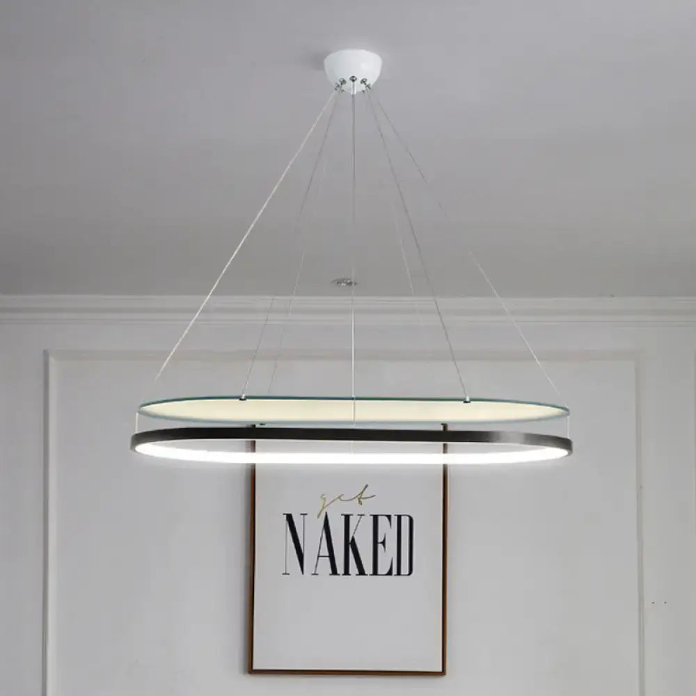 DecorBites™ Modern LED Acrylic Dual Oval Pendant Chandelier - Black/Gold Ceiling Fixture for Dining Room