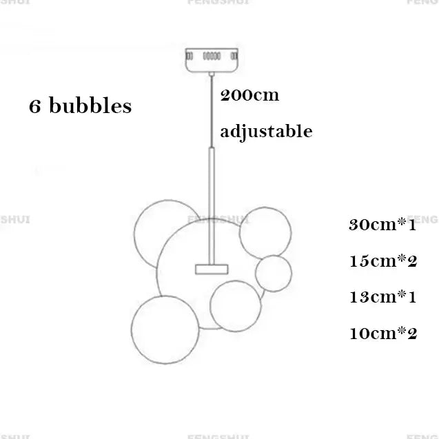 Adjustable 200cm decorbites modern led bubble chandelier with six bubble-shaped globes for living room nordic decor led