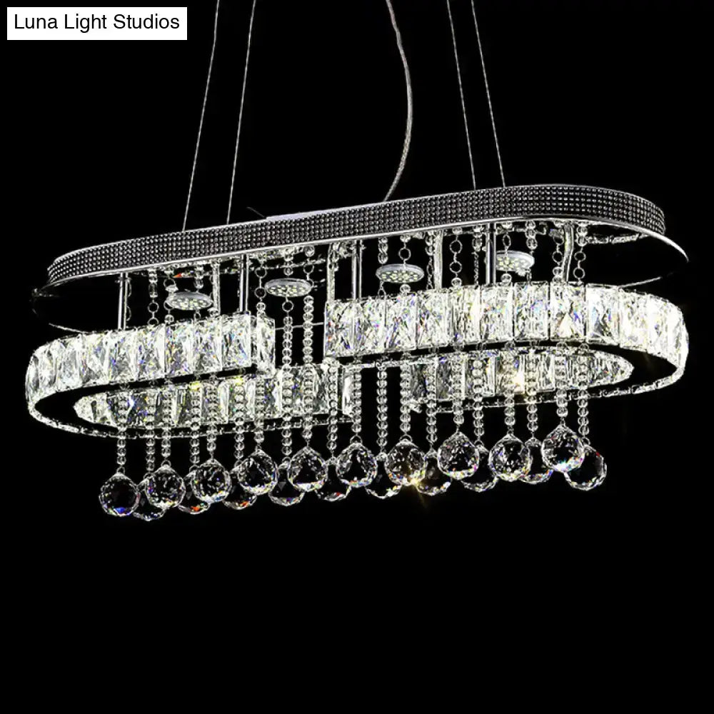 DecorBites™ Modern LED Crystal Pendant Light with Stainless Steel Frame and Tassel Accents