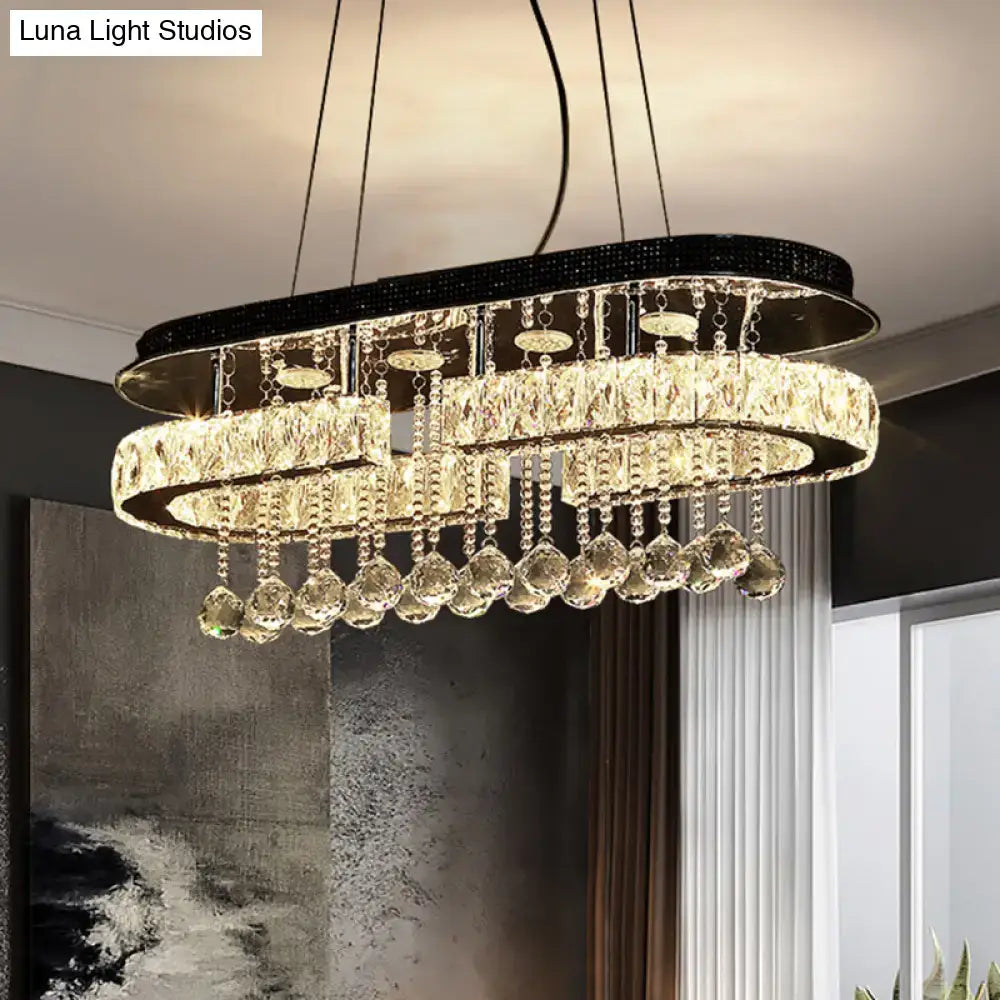DecorBites™ Modern LED Crystal Pendant Light with Stainless Steel Frame and Tassel Accents