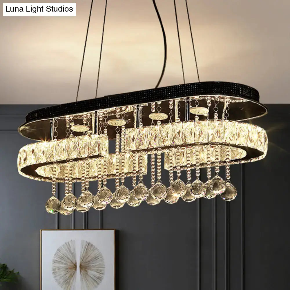 DecorBites™ Modern LED Crystal Pendant Light with Stainless Steel Frame and Tassel Accents