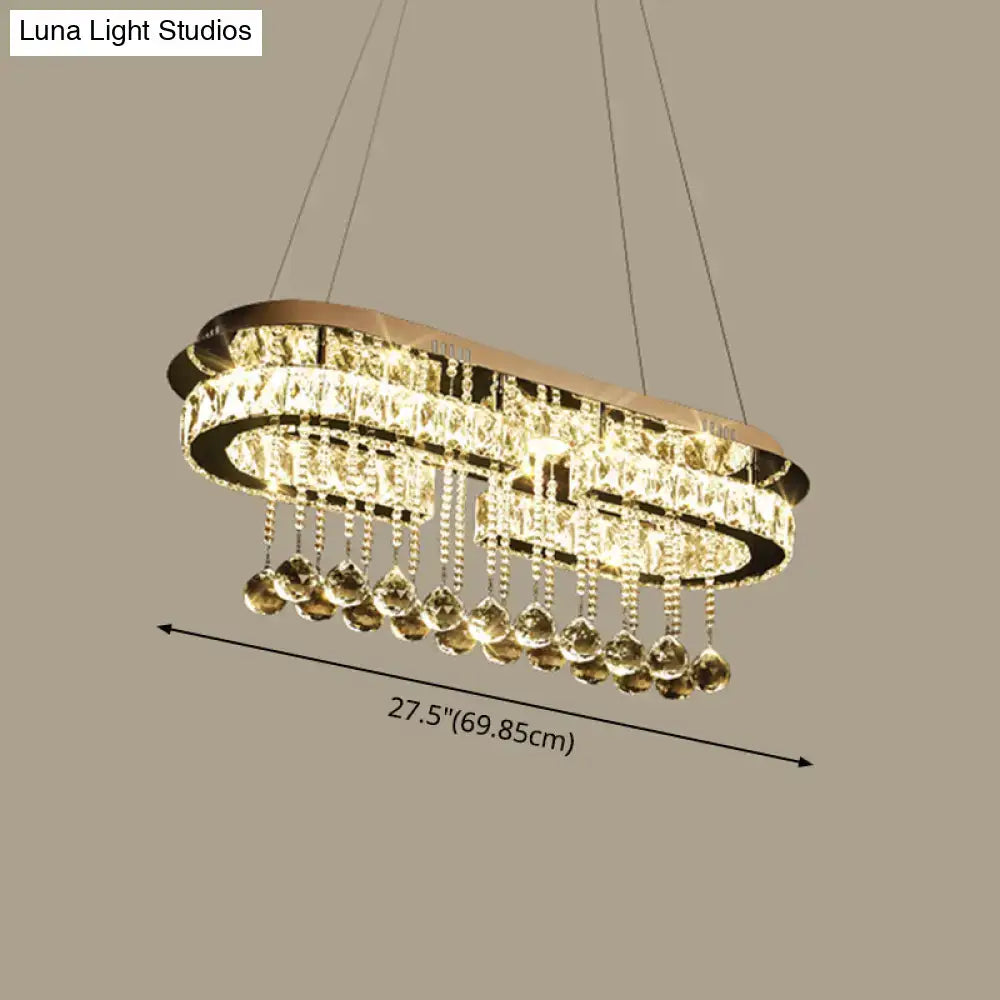 DecorBites™ Modern LED Crystal Pendant Light with Stainless Steel Frame and Tassel Accents