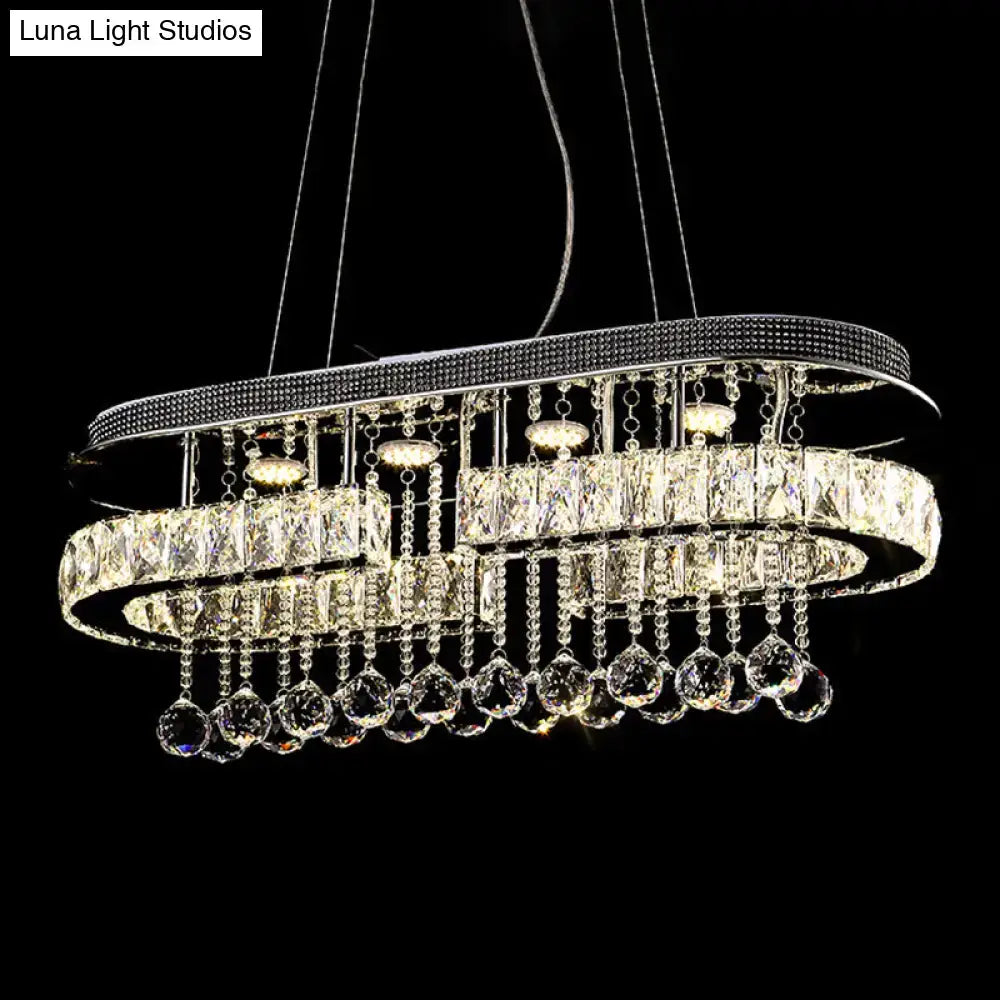 DecorBites™ Modern LED Crystal Pendant Light with Stainless Steel Frame and Tassel Accents