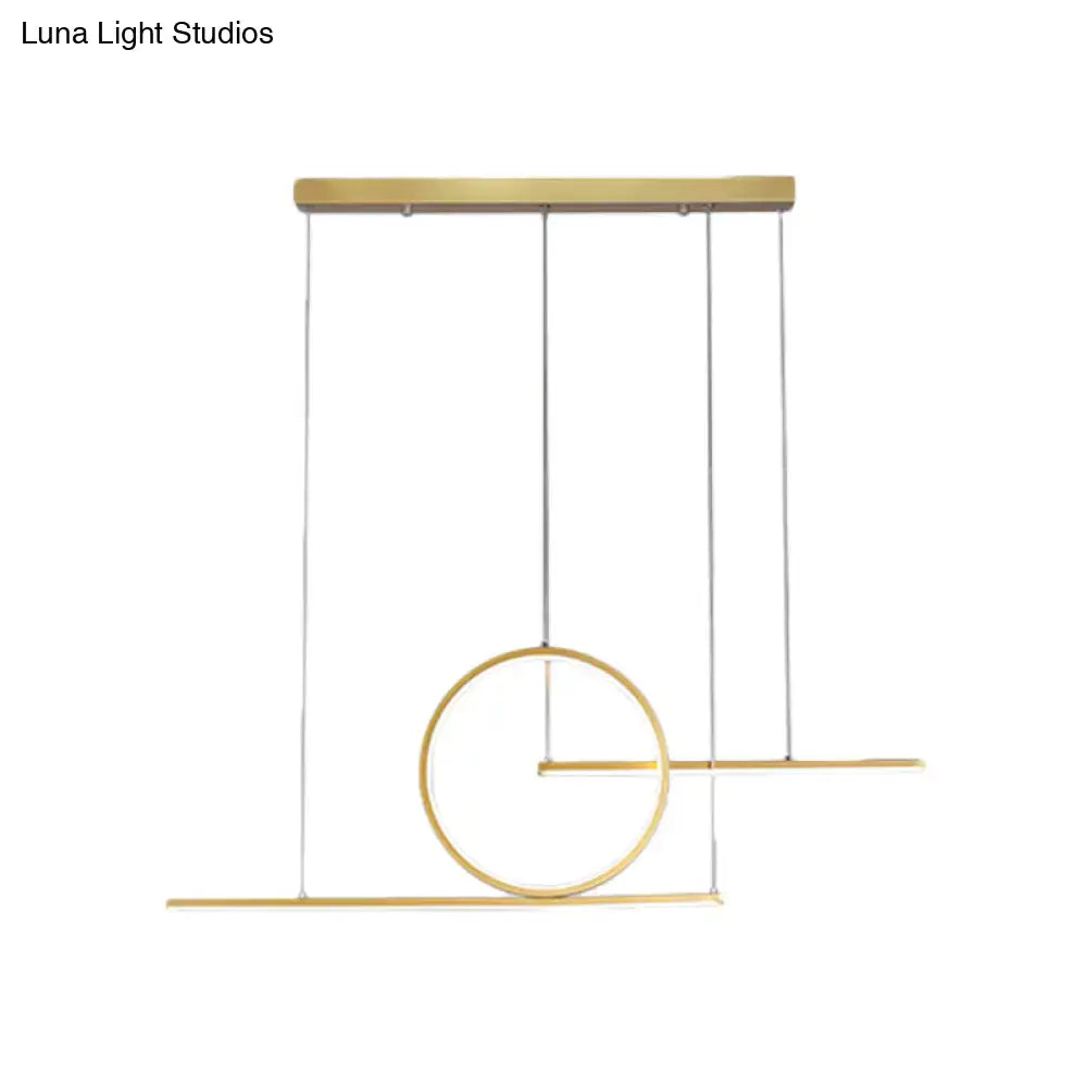 DecorBites™ Modern LED Restaurant Island Lamp in Black/Gold with Circle & Linear Metal Shade - Warm/White Light