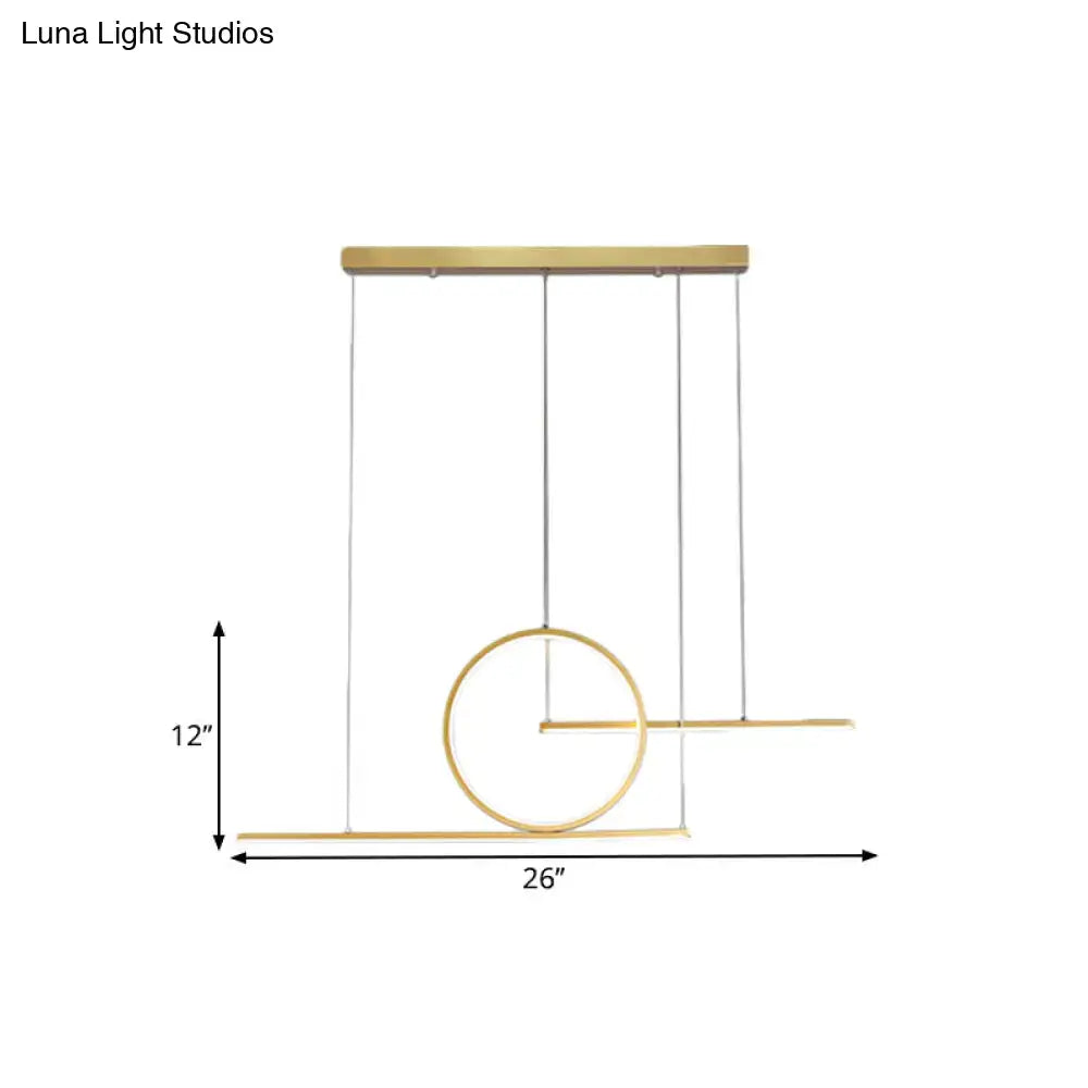 DecorBites™ Modern LED Restaurant Island Lamp in Black/Gold with Circle & Linear Metal Shade - Warm/White Light