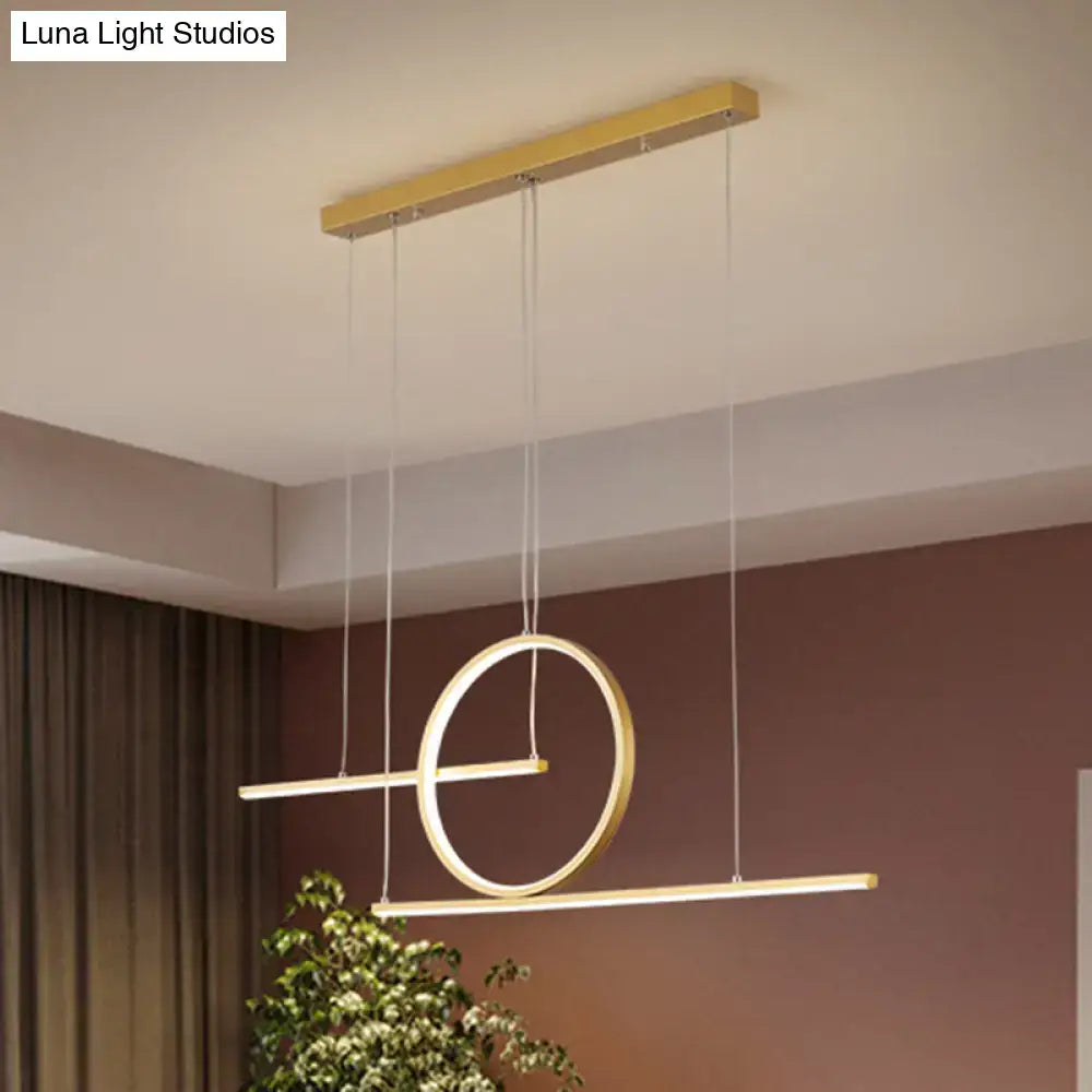DecorBites™ Modern LED Restaurant Island Lamp in Black/Gold with Circle & Linear Metal Shade - Warm/White Light