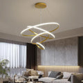 DecorBites™ modern black pendant lamp with gold-toned spiral led chandelier and dimmable warm white brightness rings