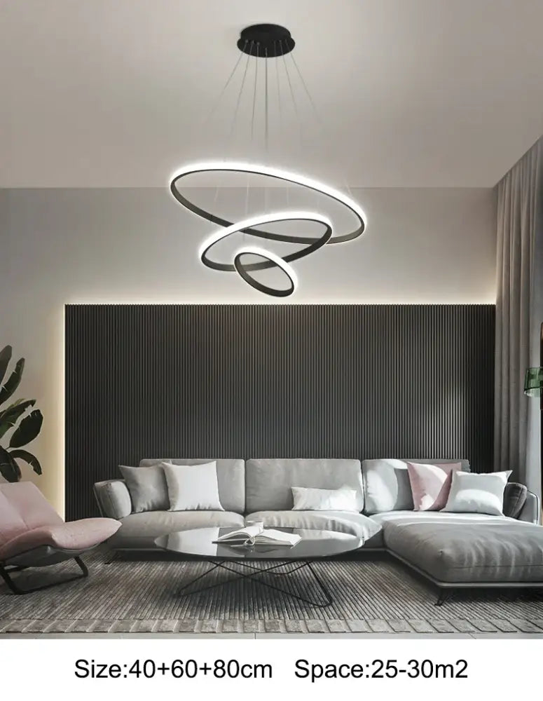 DecorBites™ Modern LED Ring Pendant Chandelier - Black