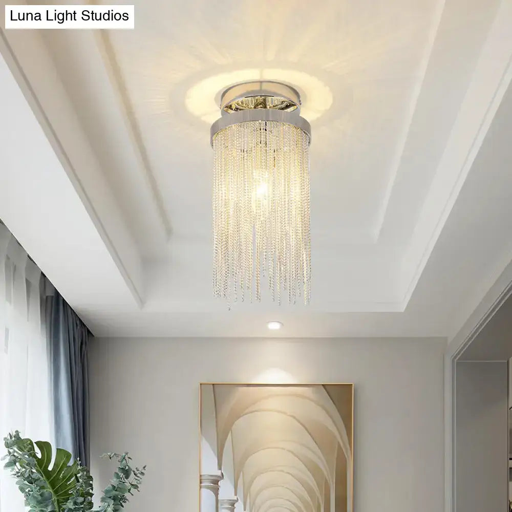 Decorbites™ semi flush mount lamp with chrome base and clear crystal beads for living room lighting