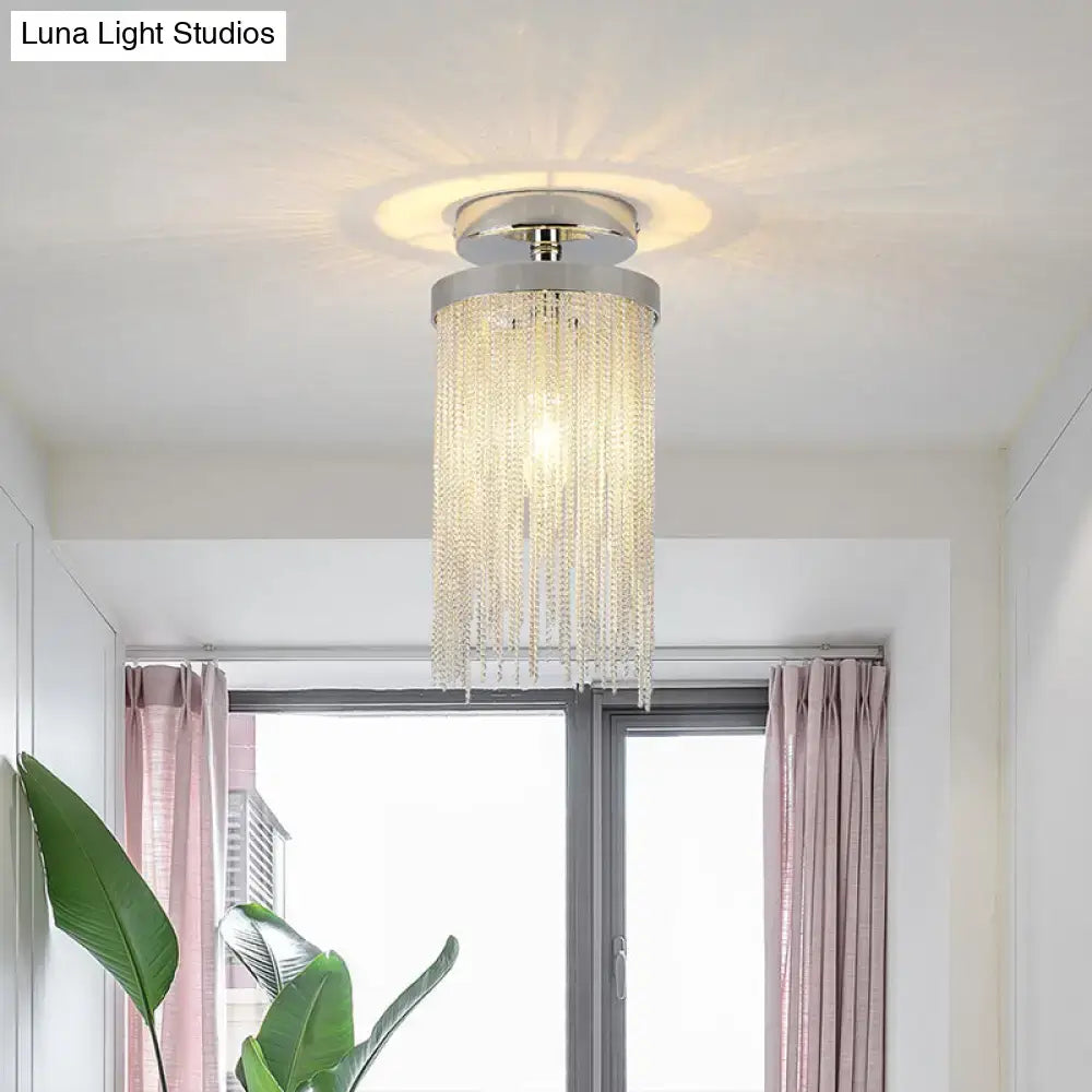 DecorBites™ Modern Metal Chain Semi Flush Mount Lamp - 1 Light Ceiling Fixture for Living Room in Gold/Chrome/Blue