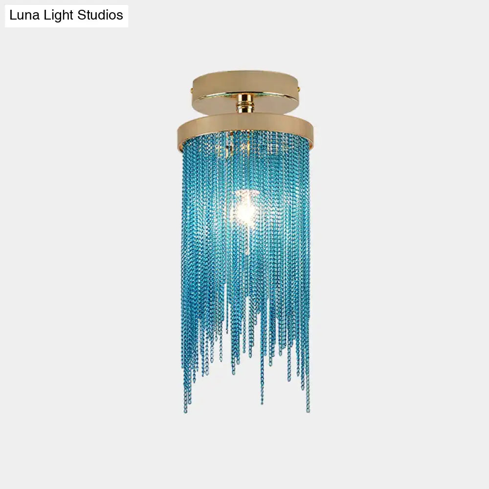 DecorBites™ Modern Metal Chain Semi Flush Mount Lamp - 1 Light Ceiling Fixture for Living Room in Gold/Chrome/Blue