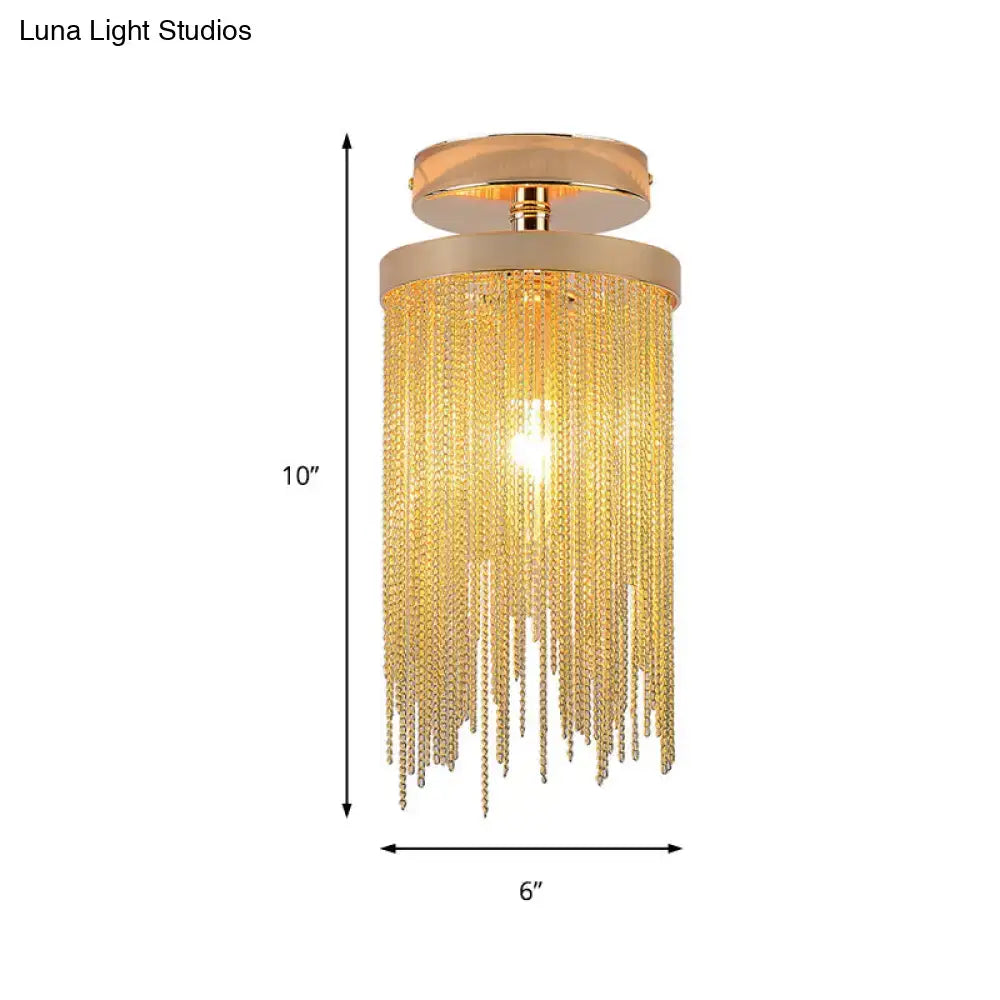 DecorBites™ Modern Metal Chain Semi Flush Mount Lamp - 1 Light Ceiling Fixture for Living Room in Gold/Chrome/Blue