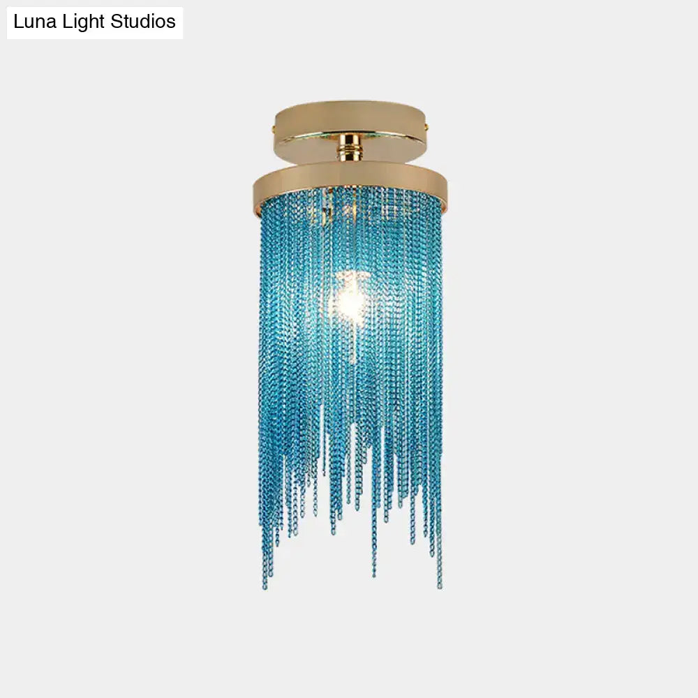 DecorBites™ Modern Metal Chain Semi Flush Mount Lamp - 1 Light Ceiling Fixture for Living Room in Gold/Chrome/Blue