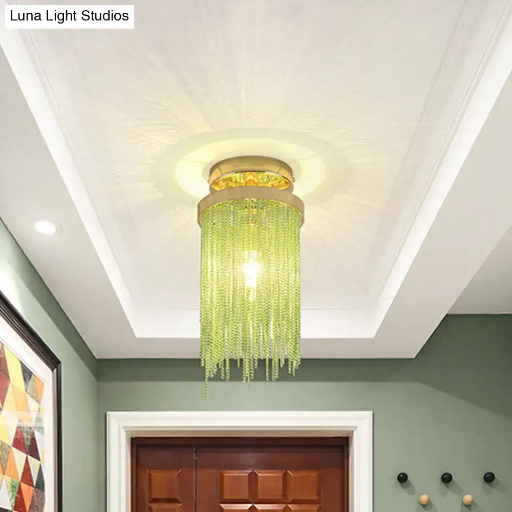 DecorBites™ Modern Metal Chain Semi Flush Mount Lamp - 1 Light Ceiling Fixture for Living Room in Gold/Chrome/Blue