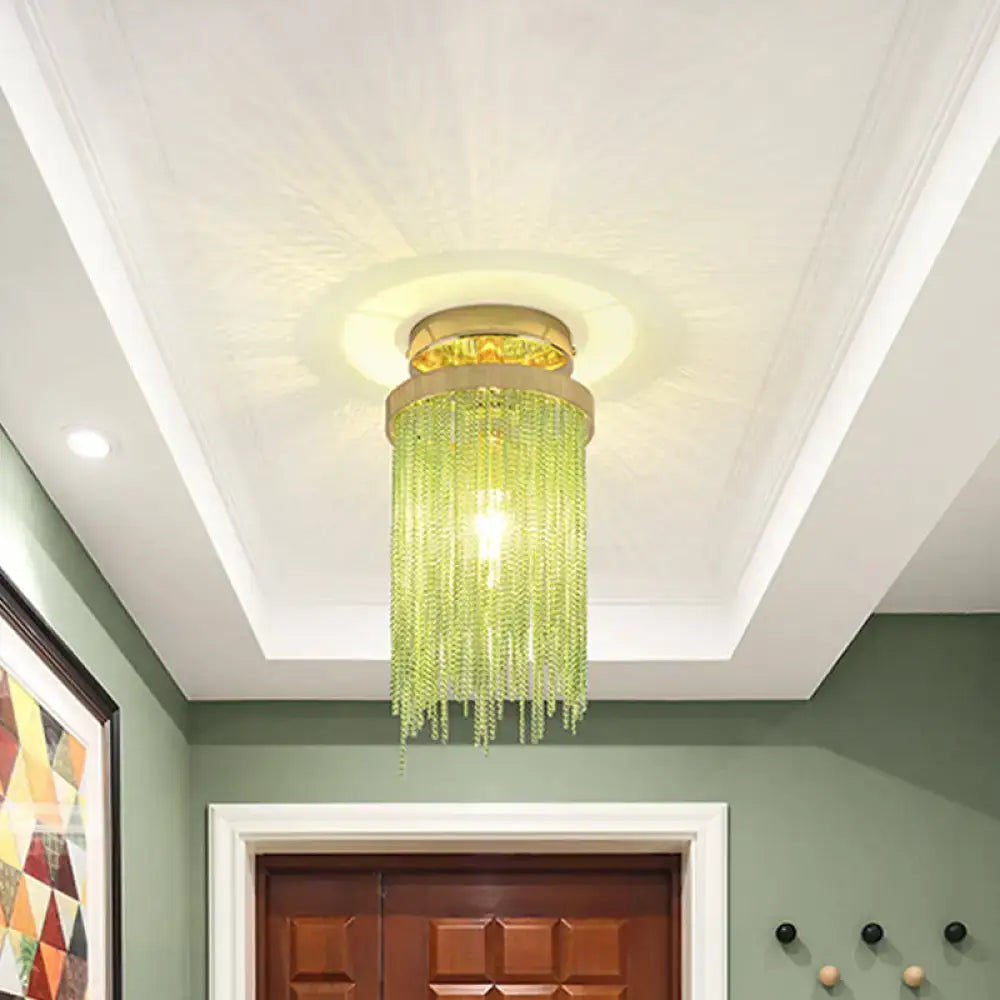 DecorBites™ Modern Metal Chain Semi Flush Mount Lamp - 1 Light Ceiling Fixture for Living Room in Gold/Chrome/Blue