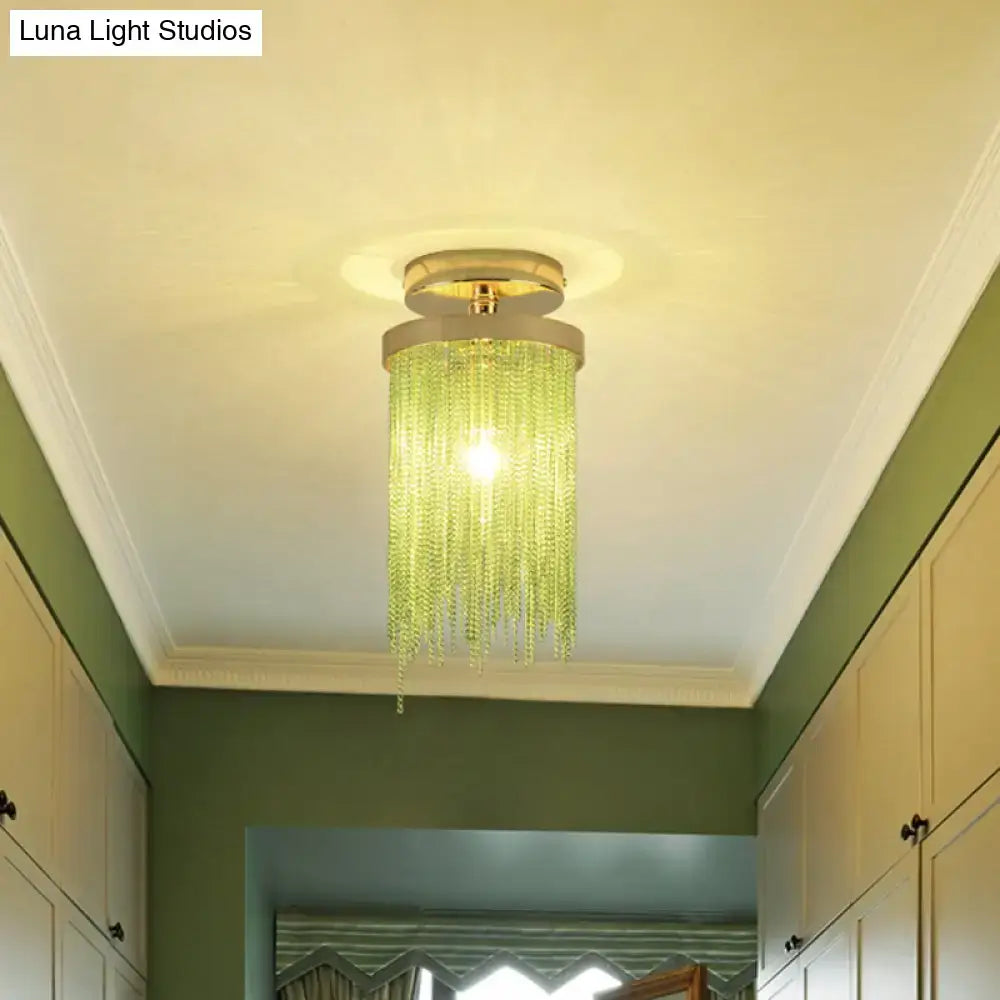 DecorBites™ Modern Metal Chain Semi Flush Mount Lamp - 1 Light Ceiling Fixture for Living Room in Gold/Chrome/Blue
