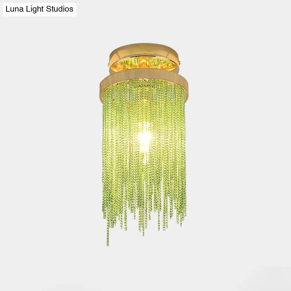 DecorBites™ Modern Metal Chain Semi Flush Mount Lamp - 1 Light Ceiling Fixture for Living Room in Gold/Chrome/Blue