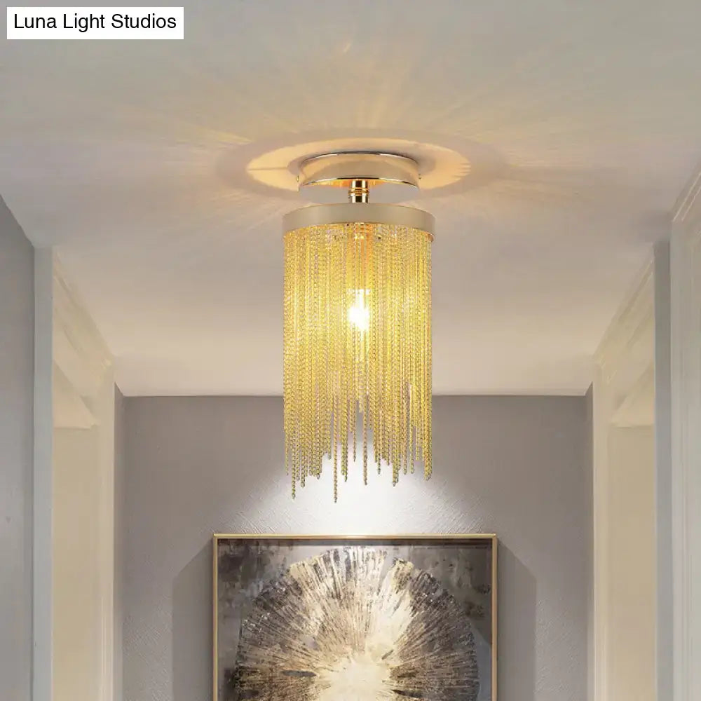 DecorBites™ Modern Metal Chain Semi Flush Mount Lamp - 1 Light Ceiling Fixture for Living Room in Gold/Chrome/Blue