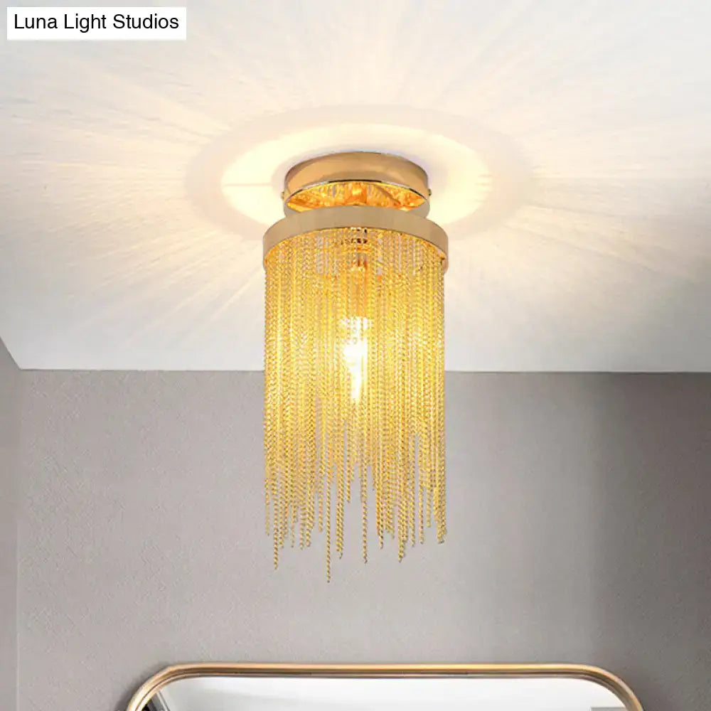 DecorBites™ Modern Metal Chain Semi Flush Mount Lamp - 1 Light Ceiling Fixture for Living Room in Gold/Chrome/Blue