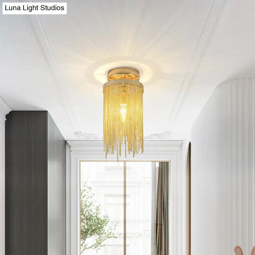 DecorBites™ Modern Metal Chain Semi Flush Mount Lamp - 1 Light Ceiling Fixture for Living Room in Gold/Chrome/Blue