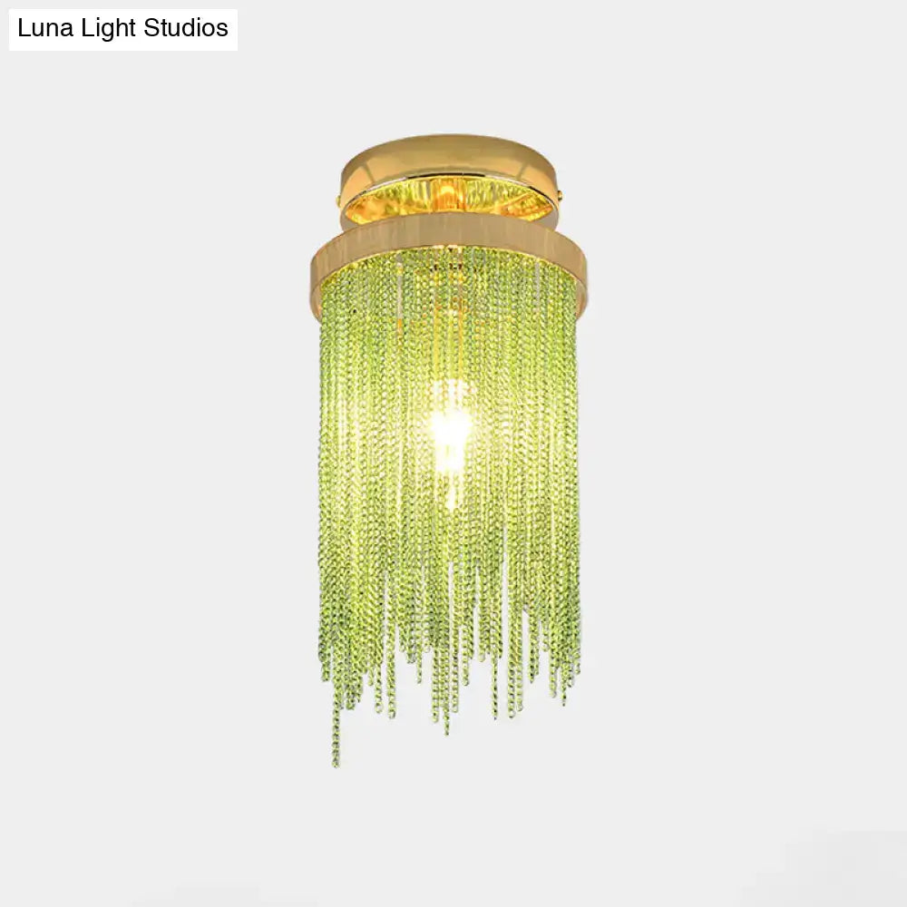 DecorBites™ Modern Metal Chain Semi Flush Mount Lamp - 1 Light Ceiling Fixture for Living Room in Gold/Chrome/Blue