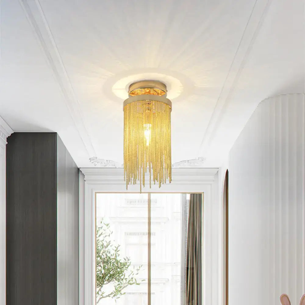 DecorBites™ Modern Metal Chain Semi Flush Mount Lamp - 1 Light Ceiling Fixture for Living Room in Gold/Chrome/Blue
