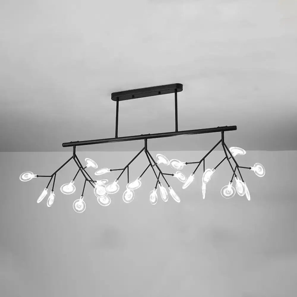 Black metal branch-style ceiling light with multiple frosted glass bulbs from decorbites metal linear island fixture
