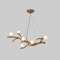 DecorBites™ Modern Metal Tree Branch Island Lighting Fixture with Art Deco Wood Suspension and Acrylic Ball Shade