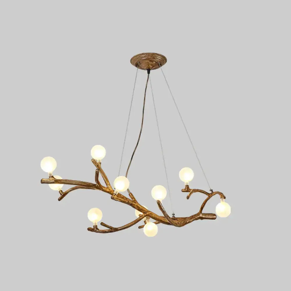 DecorBites™ Modern Metal Tree Branch Island Lighting Fixture with Art Deco Wood Suspension and Acrylic Ball Shade