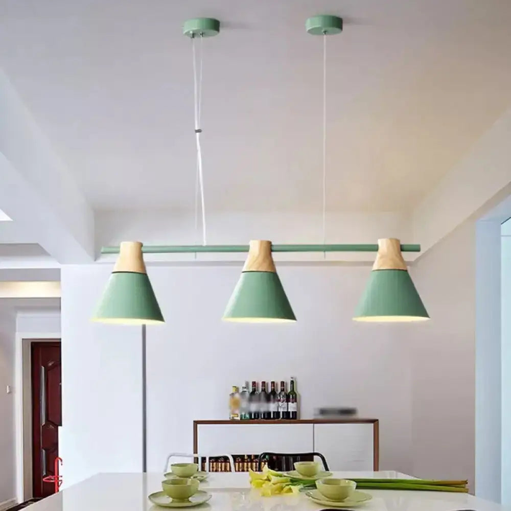 DecorBites™ Modern Metallic Cone Hanging Light Kit with Wood Top - 3 Heads Island Lighting Fixture