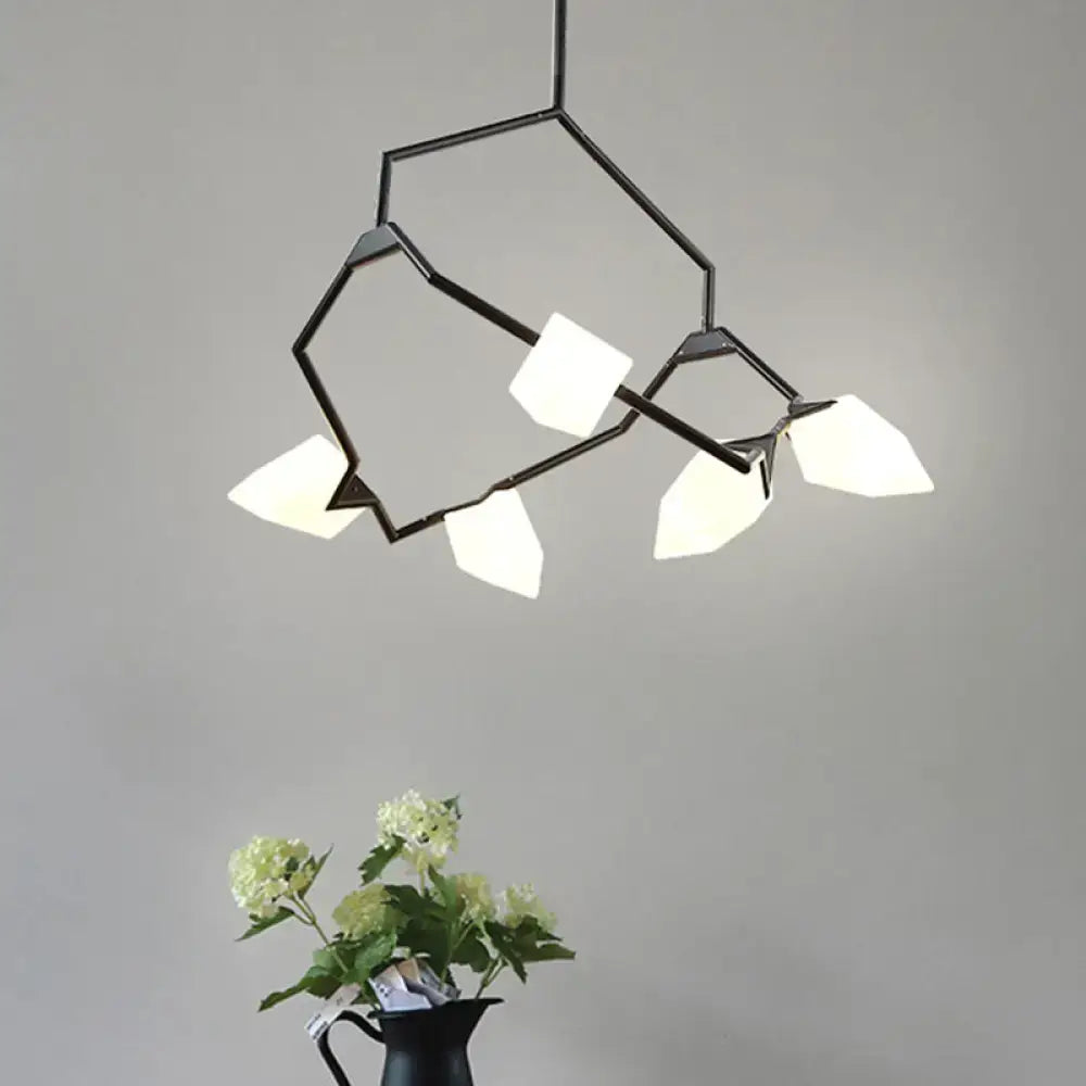 DecorBites™ Modern Milk Glass Tree Branch Ceiling Suspension Lamp, Black/Gold Hanging Light Fixture - 5/8 Bulbs for Dining Room