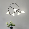 DecorBites modern black gold tree branch ceiling suspension lamp with angular milk glass shades for dining room